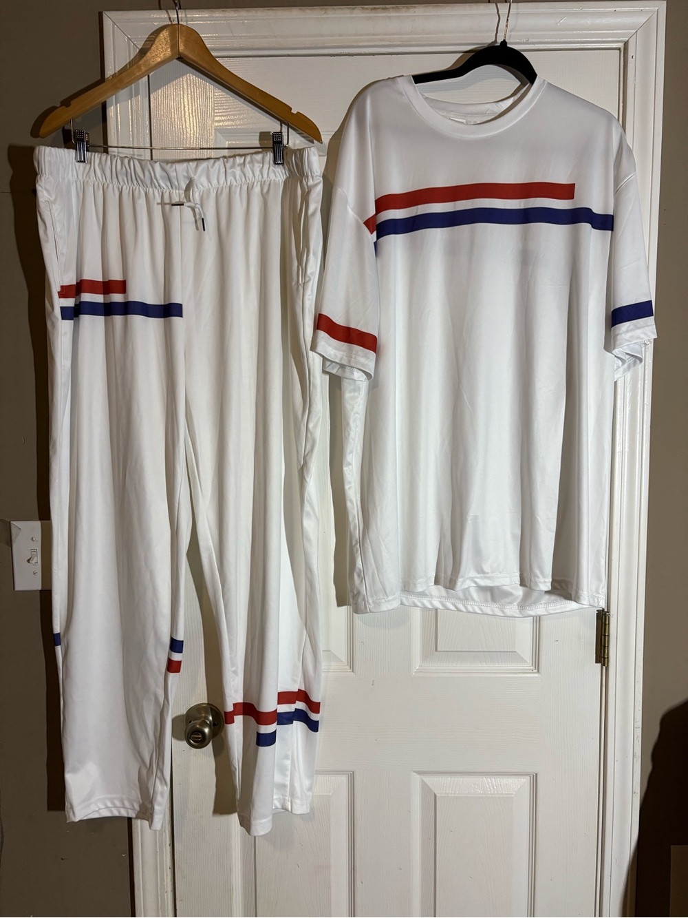 Source Unknown White Two-Piece Track Set with Red & Blue Stripes